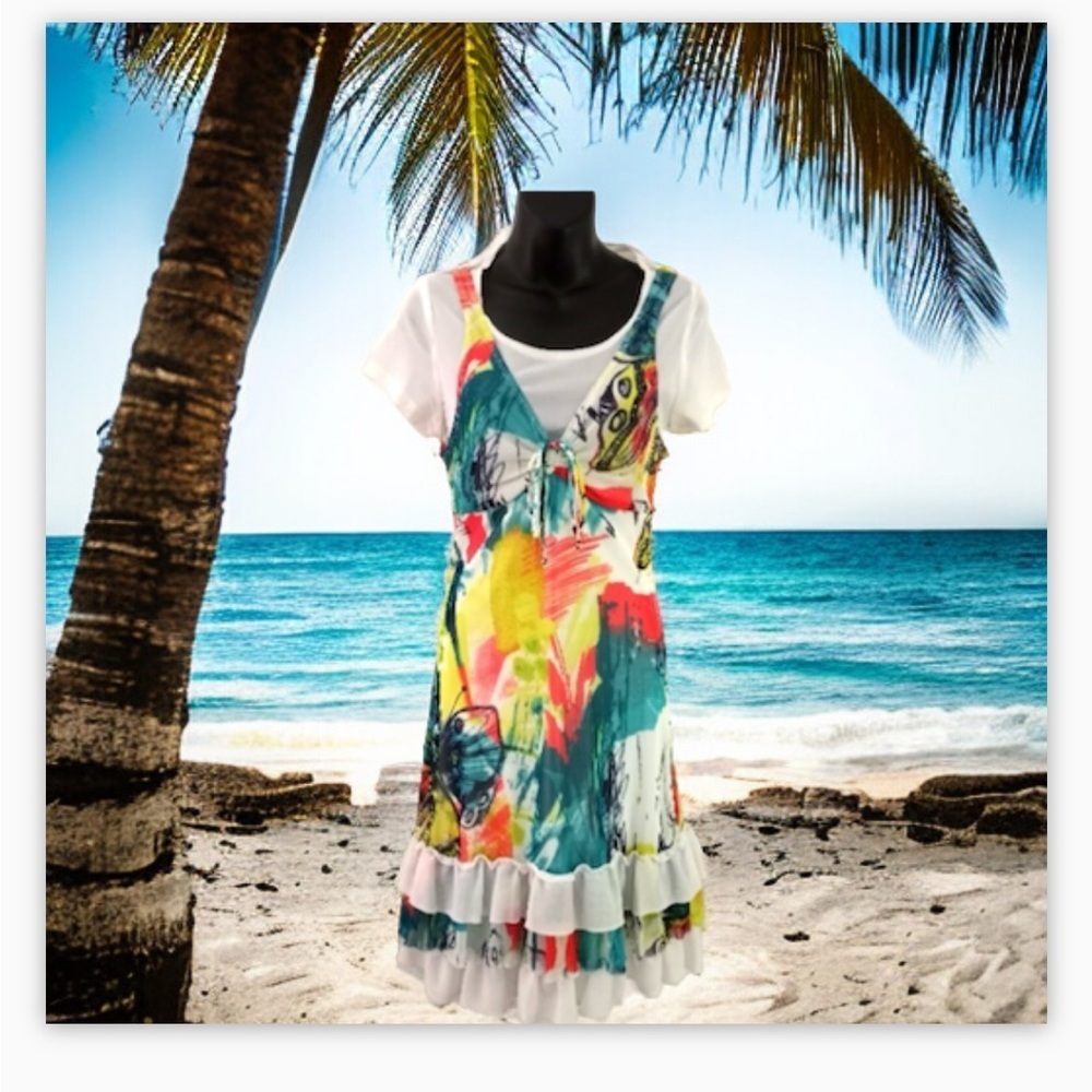 VTG-Y2K-Mesh Overlay Layered Tiered Floral dress -twofer-Sz S-coquette -EUC🌸 - Picture 6 of 13